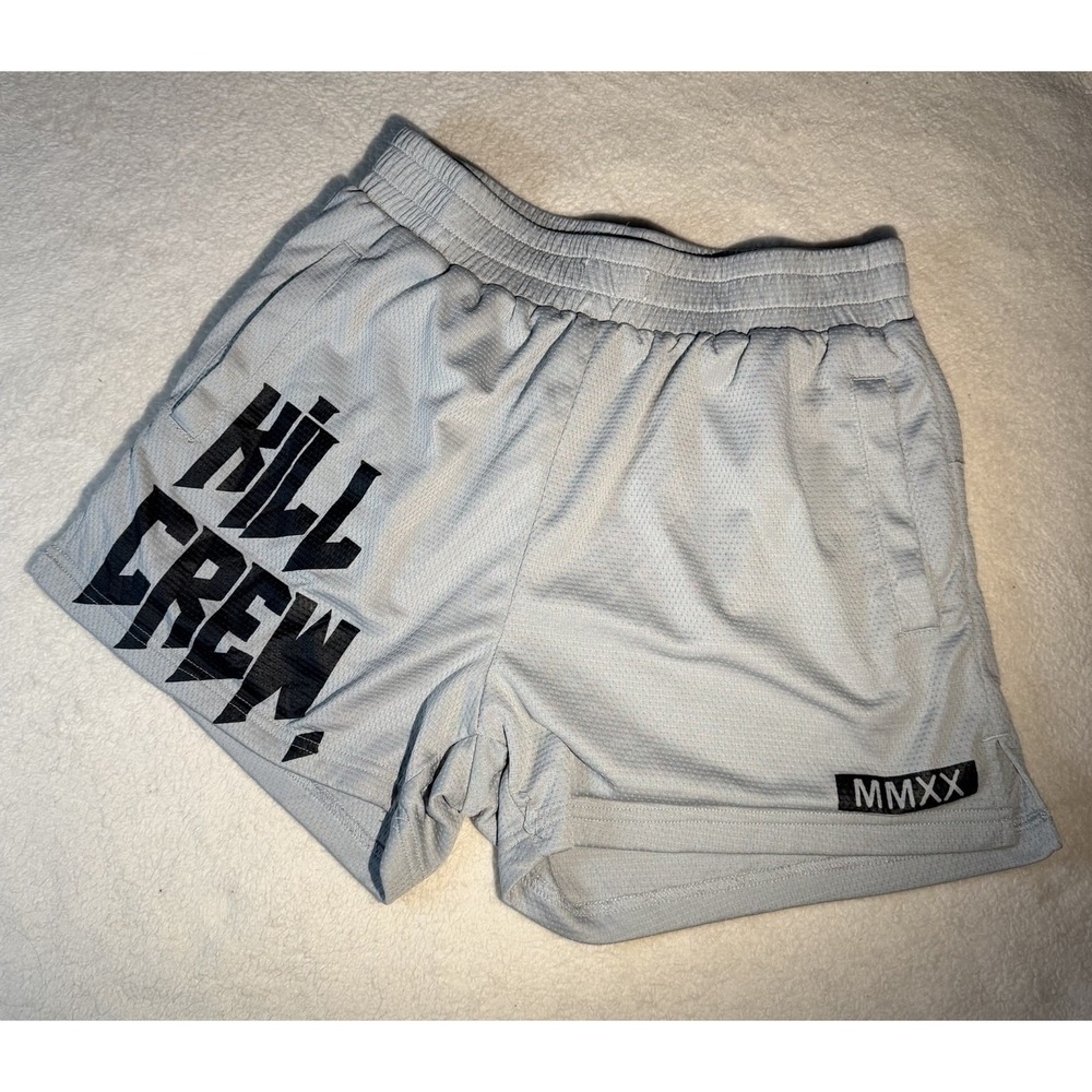 Kill Crew Men's Gray Mesh Athletic Shorts Medium MMXX Graphic Gym Workout